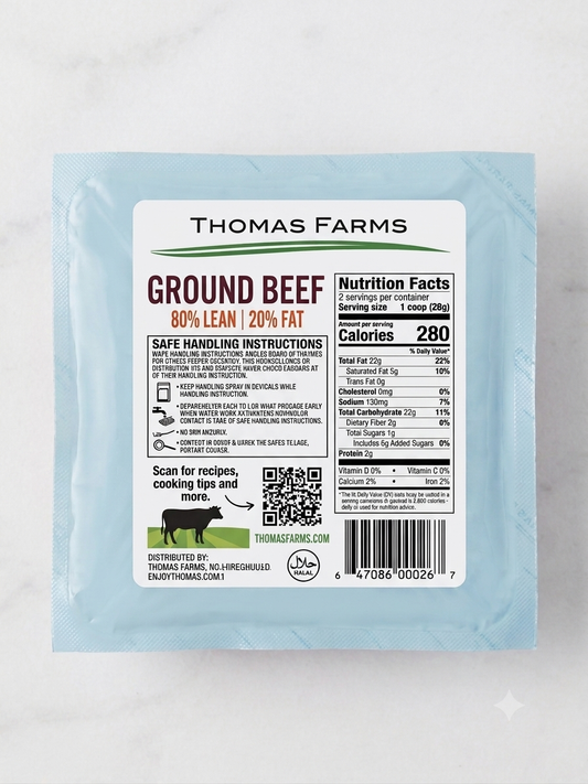 (New Product) Zabiha Halal Ground Grass-Fed Beef 80/20 16oz Retail Pack (Non-HFSSA)