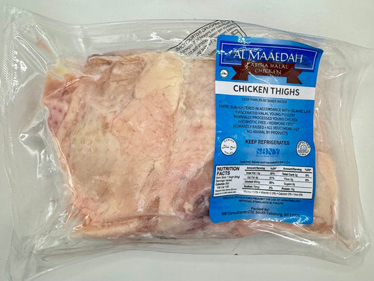 Zabiha Halal Skin-On Bone-In Chicken Thighs (Antibiotic Free, Air-Chilled) 1 lb Retail Pack