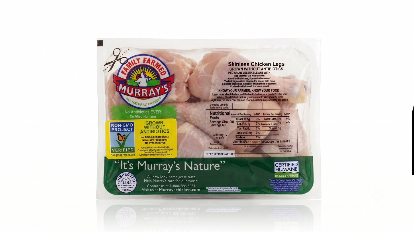 Non-GMO Zabiha Halal Skinless Chicken Legs (Antibiotic Free, Air-Chilled) 1 lb Retail Pack