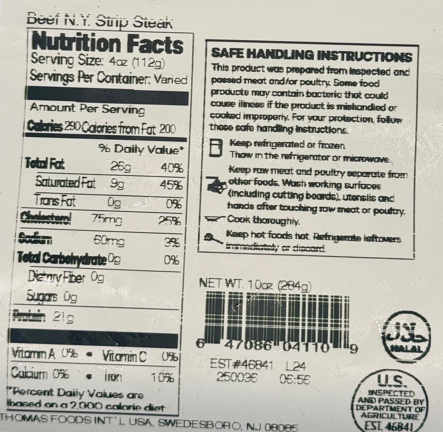 Zabiha Halal Grass-Fed Ny Strip Steak 10oz Retail Pack