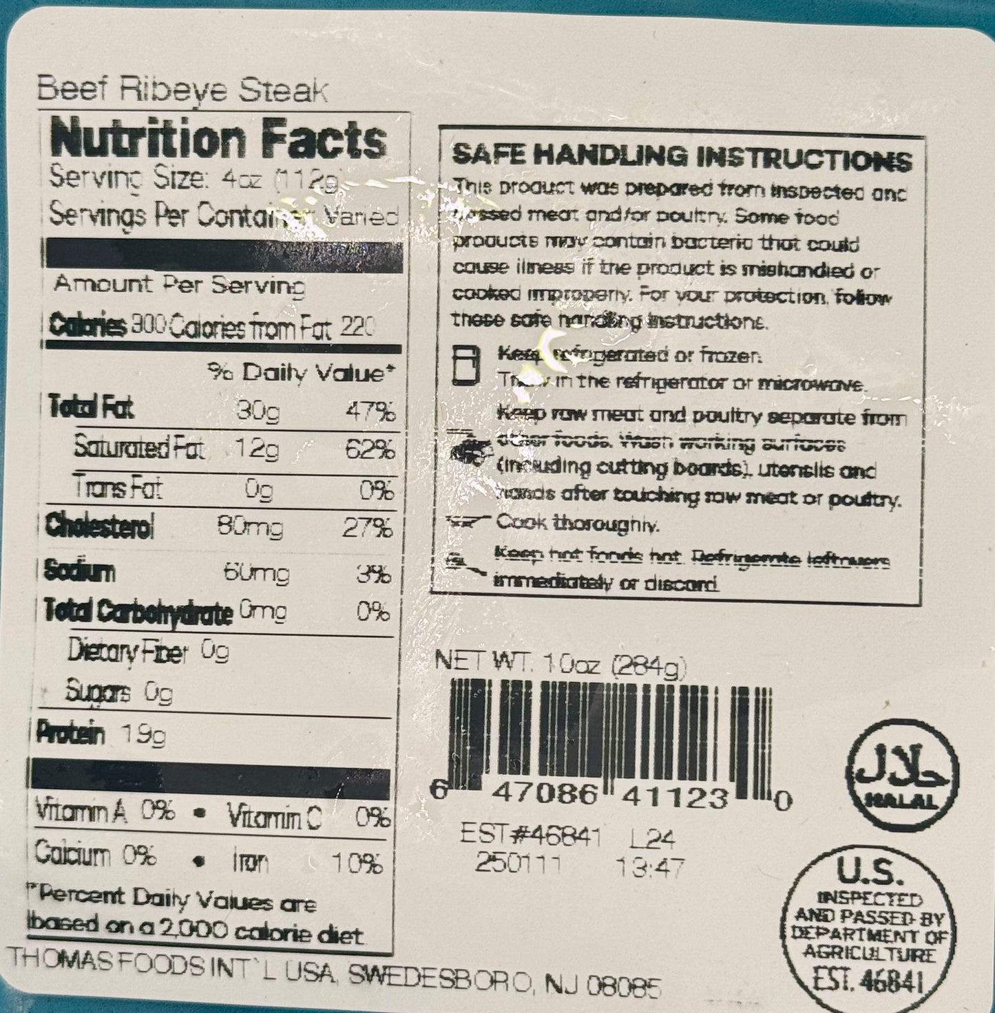 Zabiha Halal Grass-Fed Ribeye Steak 10oz Retail Pack