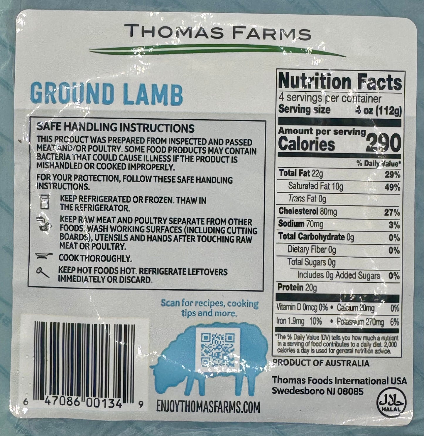 SPECIAL PRICE Zabiha Halal Free-Range Ground Lamb 16oz Retail Pack