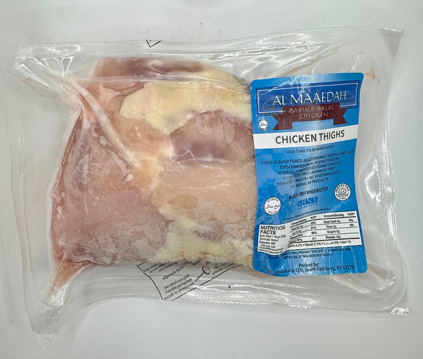 Zabiha Halal Skinless Bone-In Chicken Thighs 1 lb Retail Pack