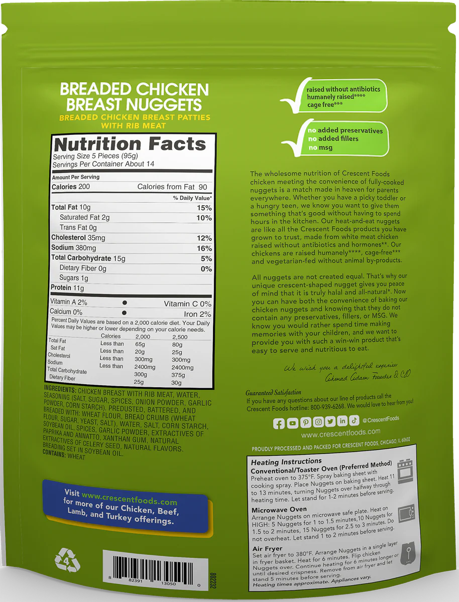 Crescent Foods Chicken Breast Nuggets, Fully Cooked | 3 lb Bag
