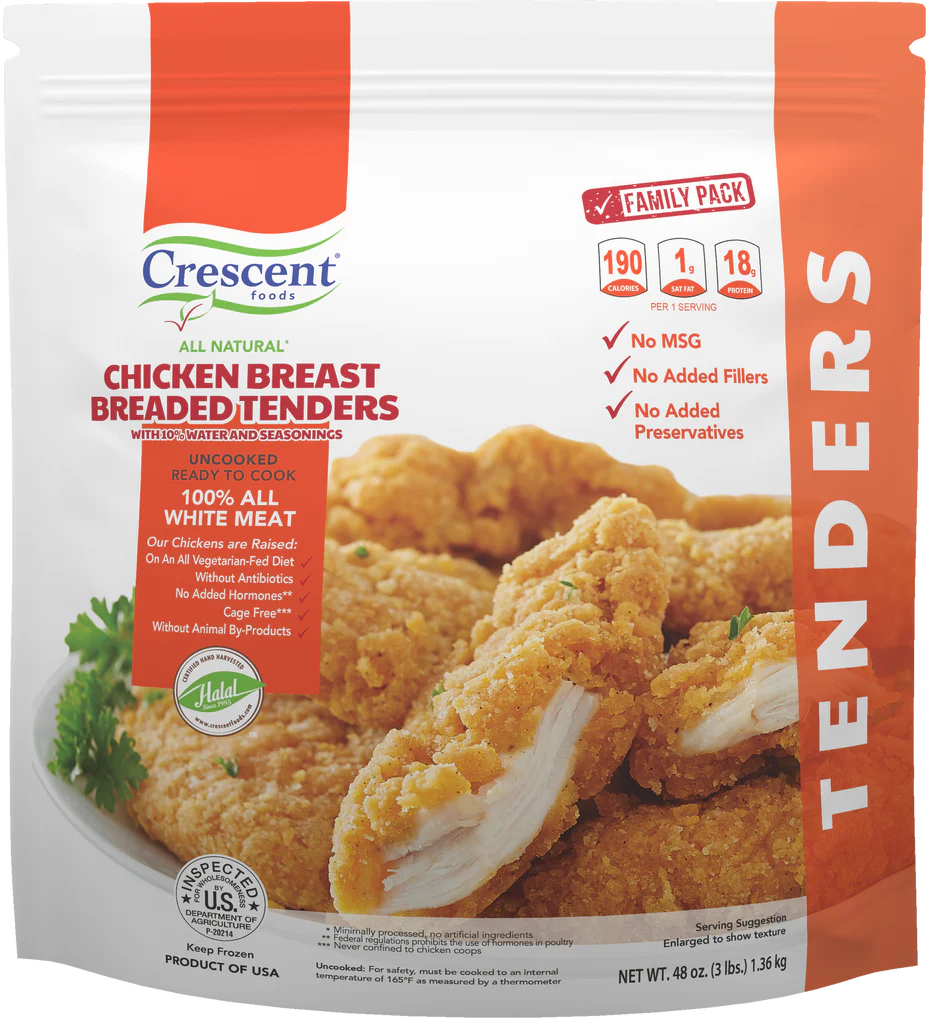 HMS certified Crescent Foods zabiha halal breaded chicken tenders, 3 lb bag