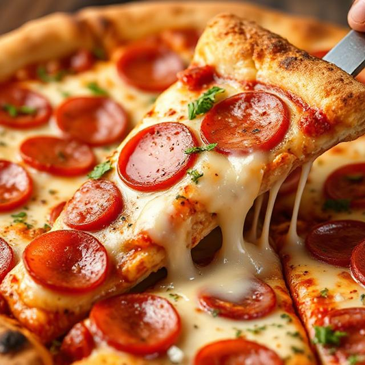 Homemade halal pepperoni pizza with hand-cut pepperoni crisped in the oven