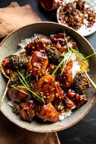 Ambreen's Crispy Chicken Thigh Rice Bowl with Ginger Soy Glaze