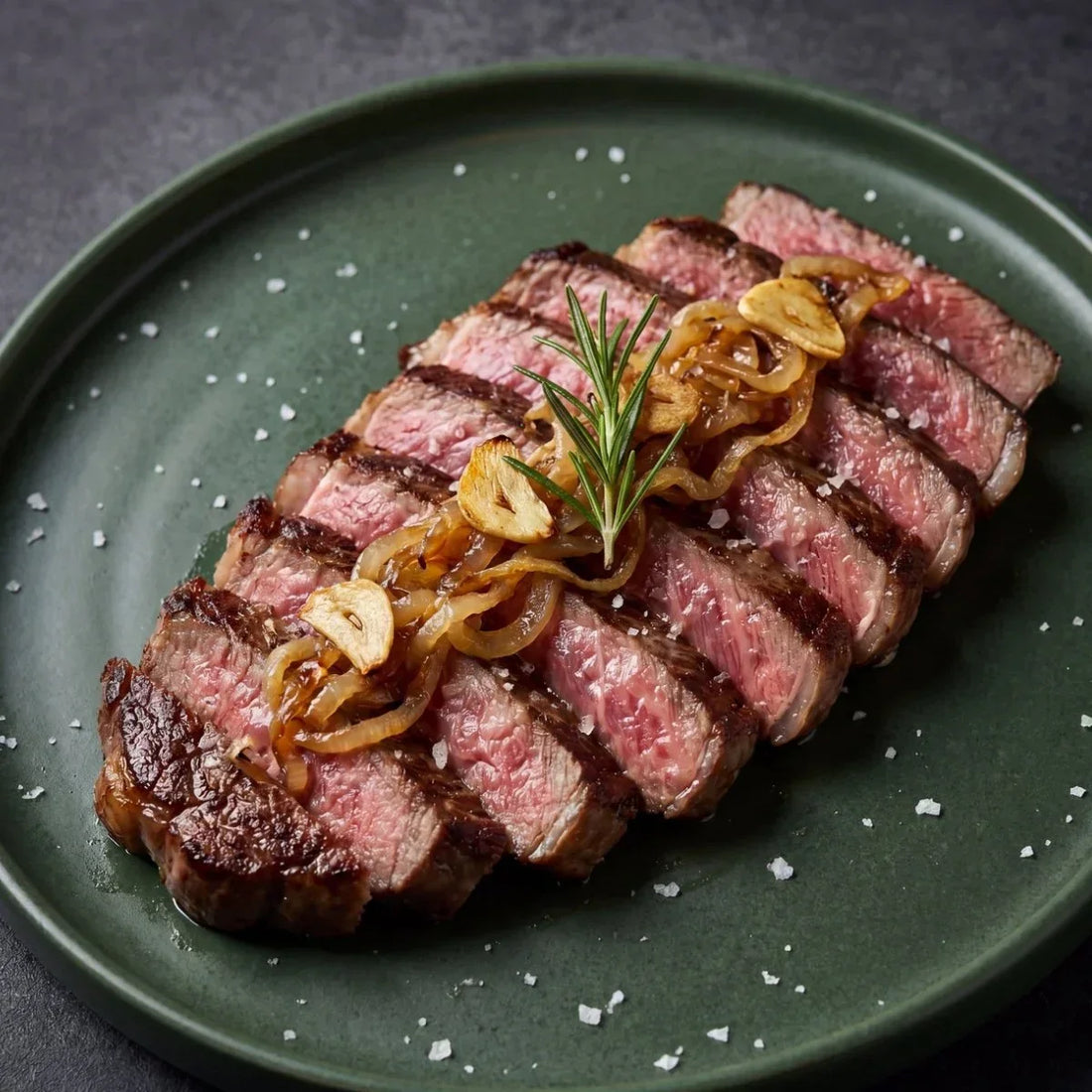 Pan-seared halal wagyu ribeye steak basted in brown butter and thyme