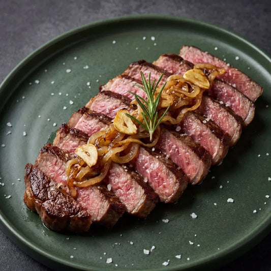 Pan-seared halal wagyu ribeye steak basted in brown butter and thyme