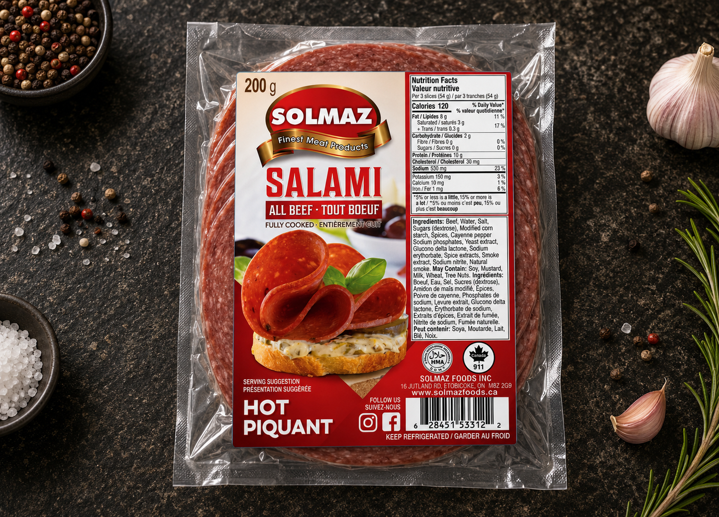 Zabiha Halal Hand-Cut Sliced Salami Hot - 8oz Retail Pack