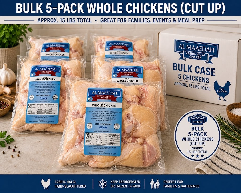 Zabiha Halal 16 Piece Skinless Cut-Up Chicken (Antibiotic Free, Air-Chilled) Bulk 5 Pack