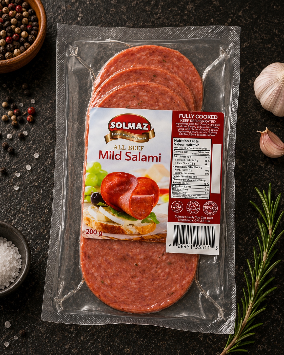Zabiha Halal Hand-Cut Sliced Salami Mild - 8oz Retail Pack