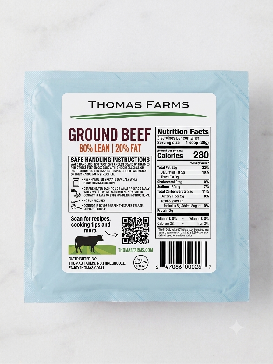 (New Product) Zabiha Halal Ground Grass-Fed Beef 80/20 16oz Retail Pack (Non-HFSSA)