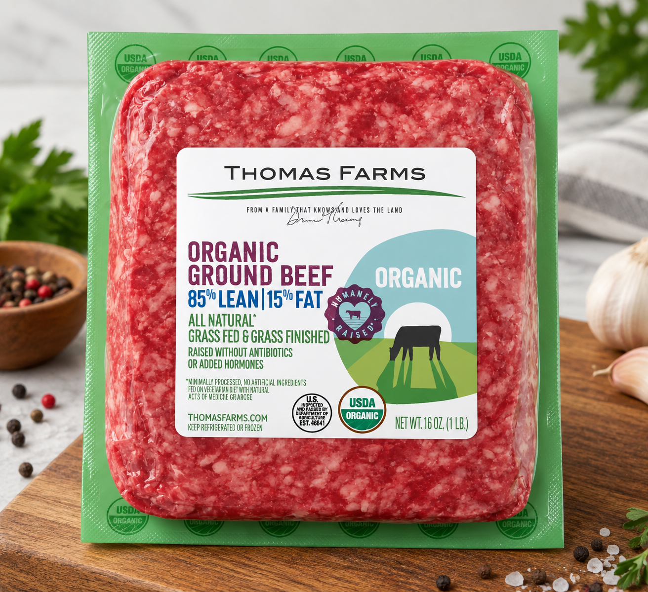Organic Zabiha Halal Grass-Fed Ground Beef 85/15 1 lb Retail Pack