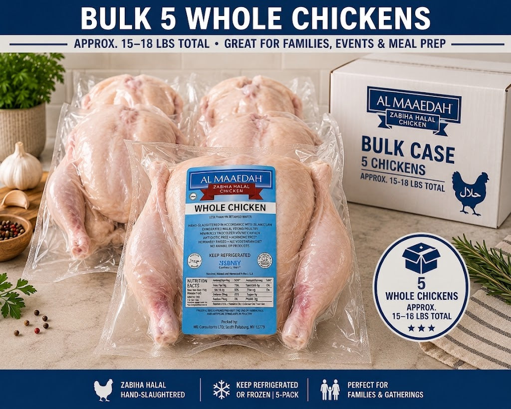 Zabiha Halal Whole Chicken (Antibiotic Free, Air-Chilled) Bulk 5 Pack