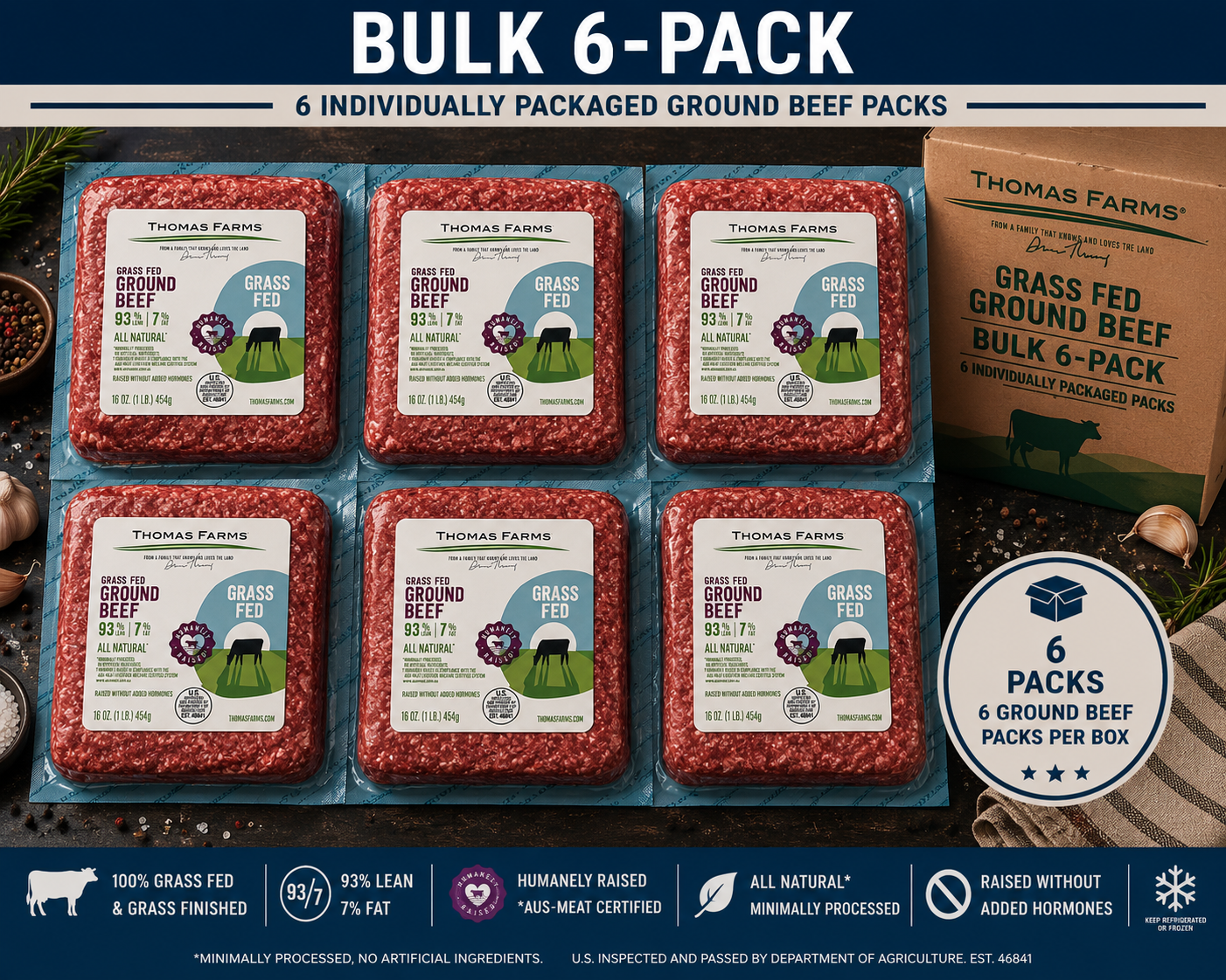 Organic Zabiha Halal Grass-Fed Ground Beef 93/7 1 lb Retail - 6 Pack Bulk