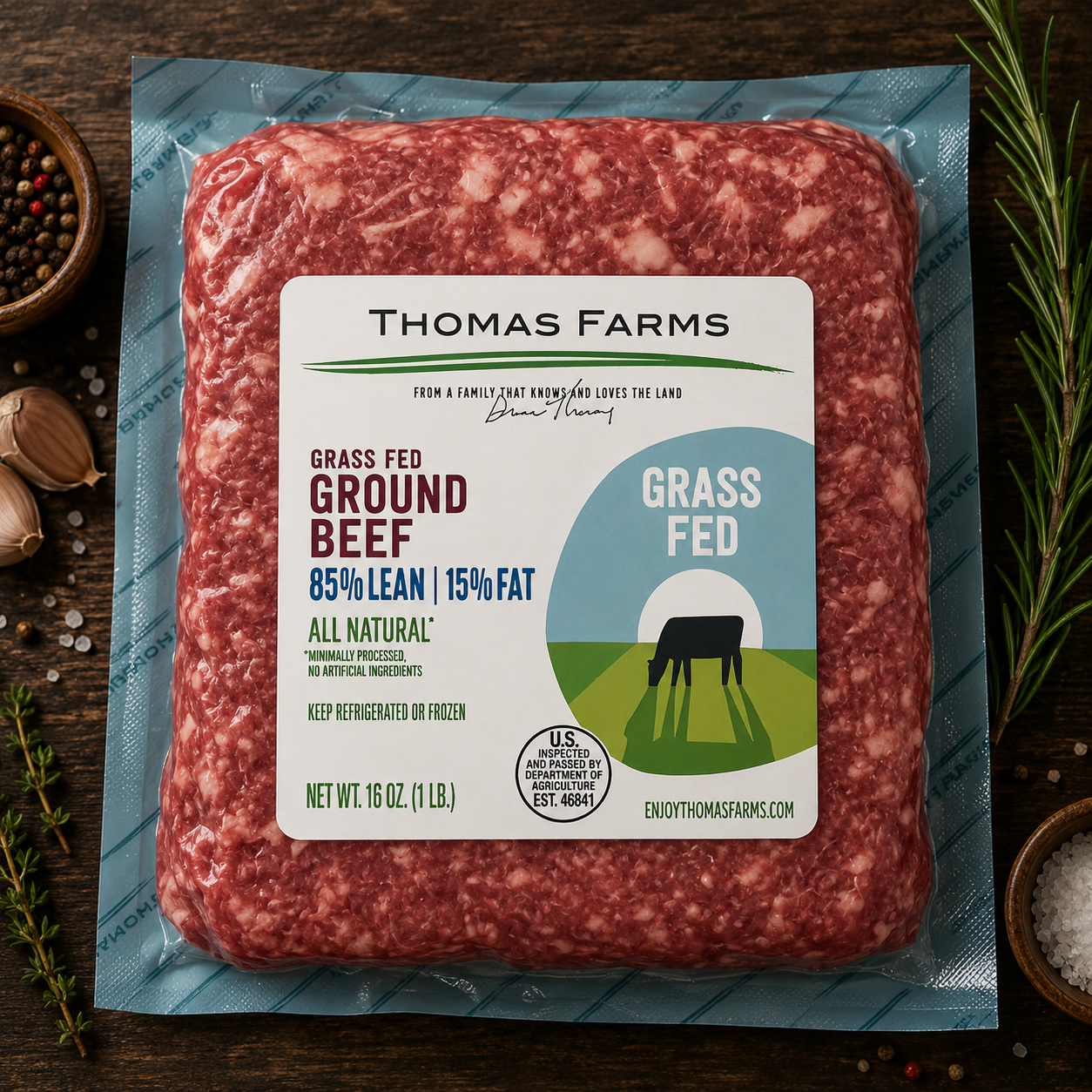 Zabiha Halal Ground Grass-Fed Beef 85/15 16oz Retail Pack (Non-HFSAA)