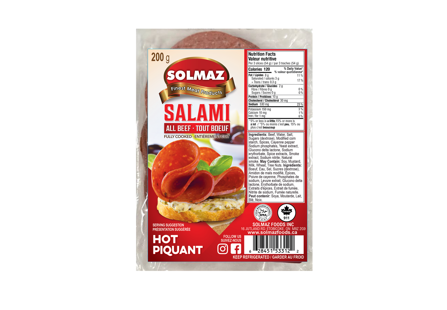 Zabiha Halal Hand-Cut Sliced Salami Hot - 8oz Retail Pack