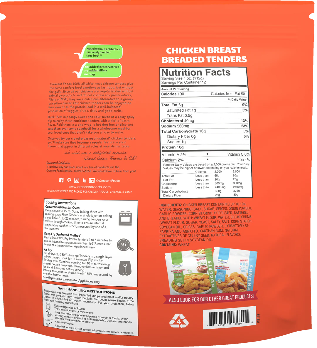 Crescent Foods Chicken Breast Breaded Tenders | 3 lb Bag
