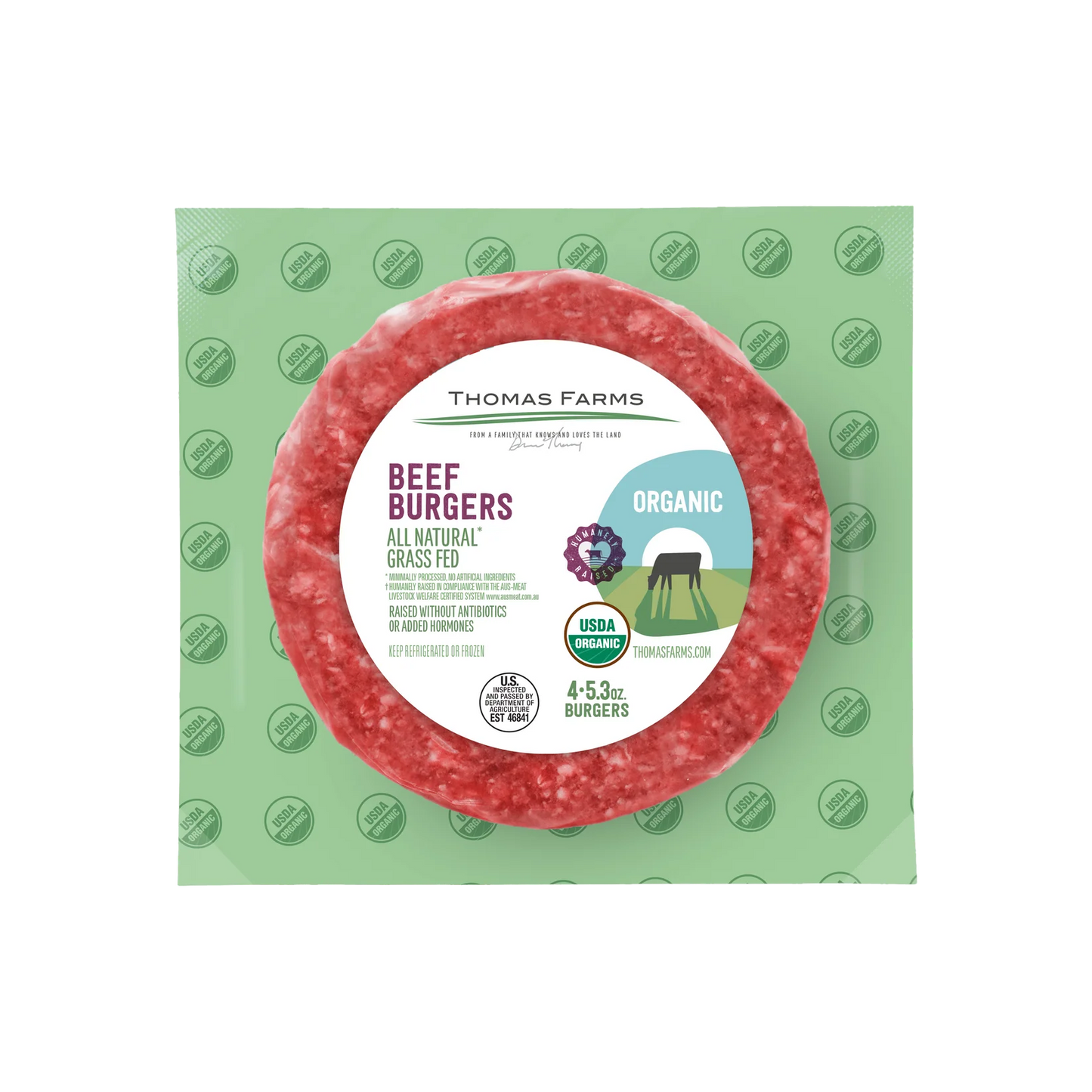 Organic Zabiha Halal Grass-Fed Ground Beef Burger 4-4oz Patties Retail Pack