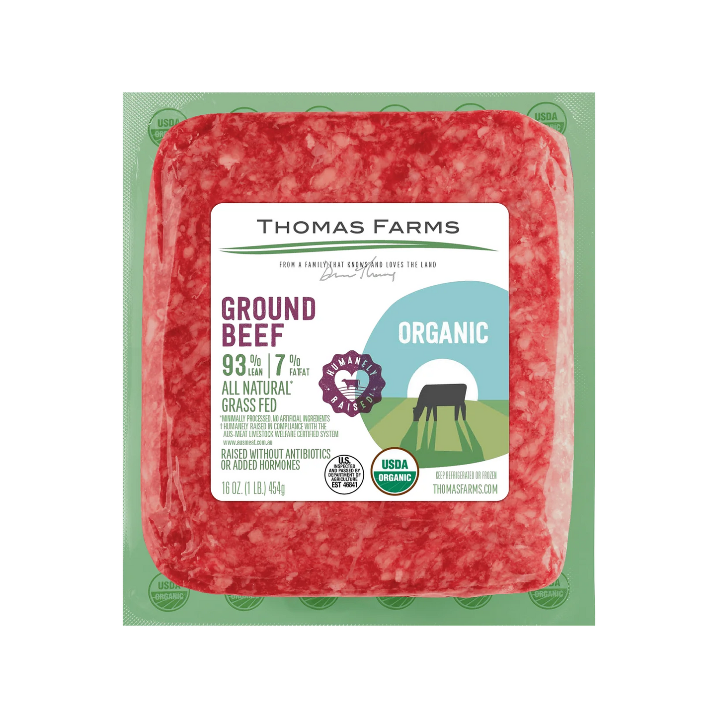Zabiha Halal Organic Grass-Fed Ground Beef 93/7 1 lb Retail Pack