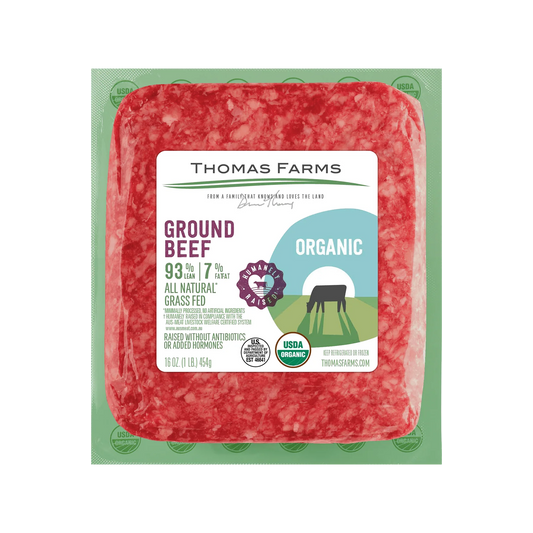Zabiha Halal Organic Grass fed ground beef 93/7 1 lb retail pack