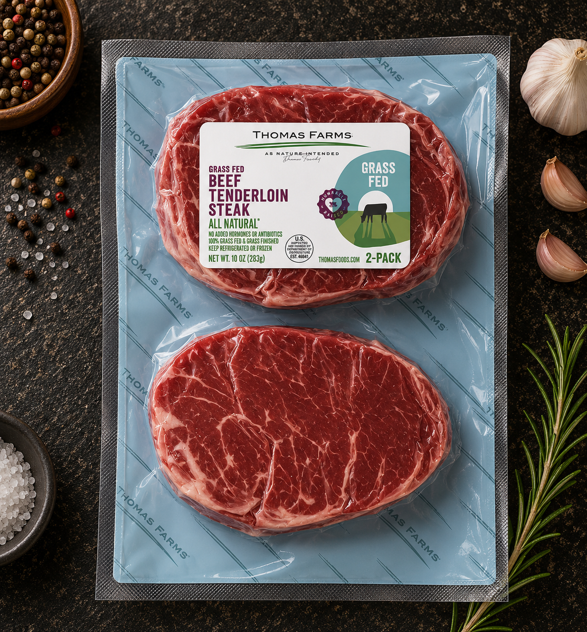 Zabiha Halal Grass-Fed Beef Tenderloin (Filet Mignon) 2-4oz Steaks Retail Pack