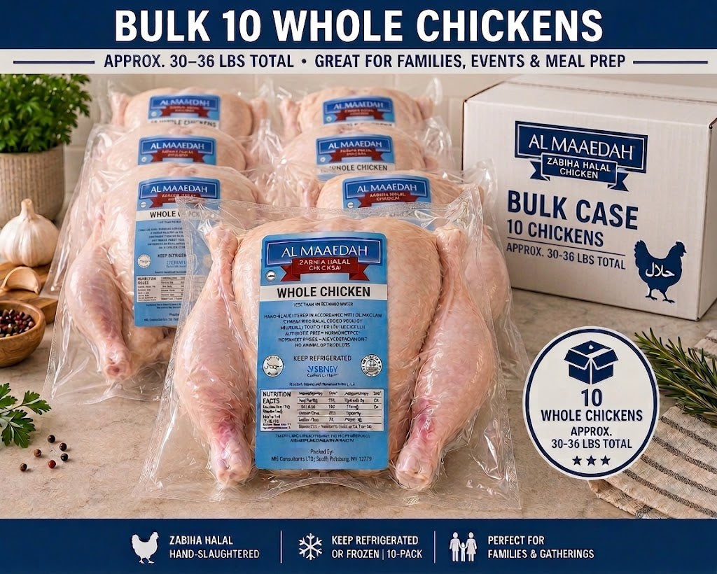Zabiha Halal Whole Chicken (Antibiotic Free, Air-Chilled) Bulk 10 Pack