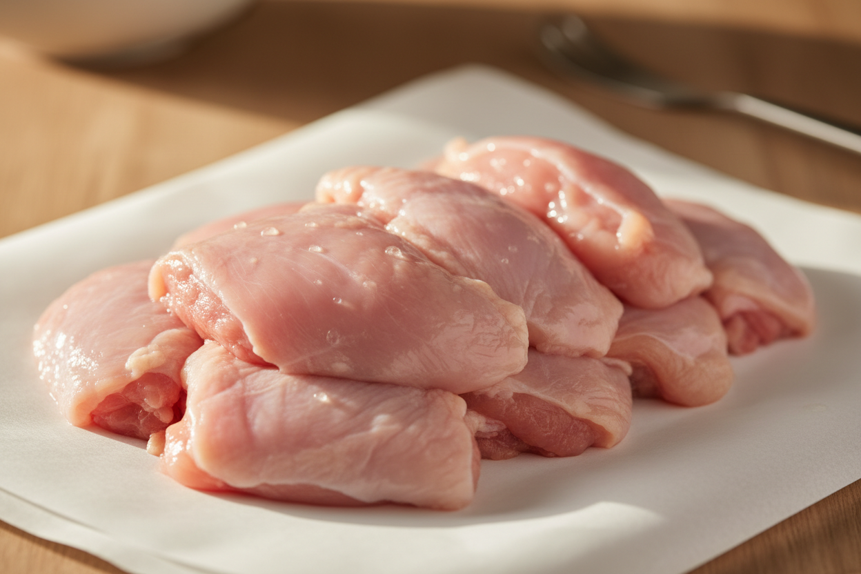 Non-GMO Zabiha Halal Boneless Skinless Chicken thighs (Antibiotic Free, Air-Chilled) 1 lb Retail Pack