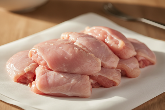 Non-GMO Zabiha Halal Boneless Skinless Chicken thighs (Antibiotic Free, Air-Chilled) 1 lb Retail Pack