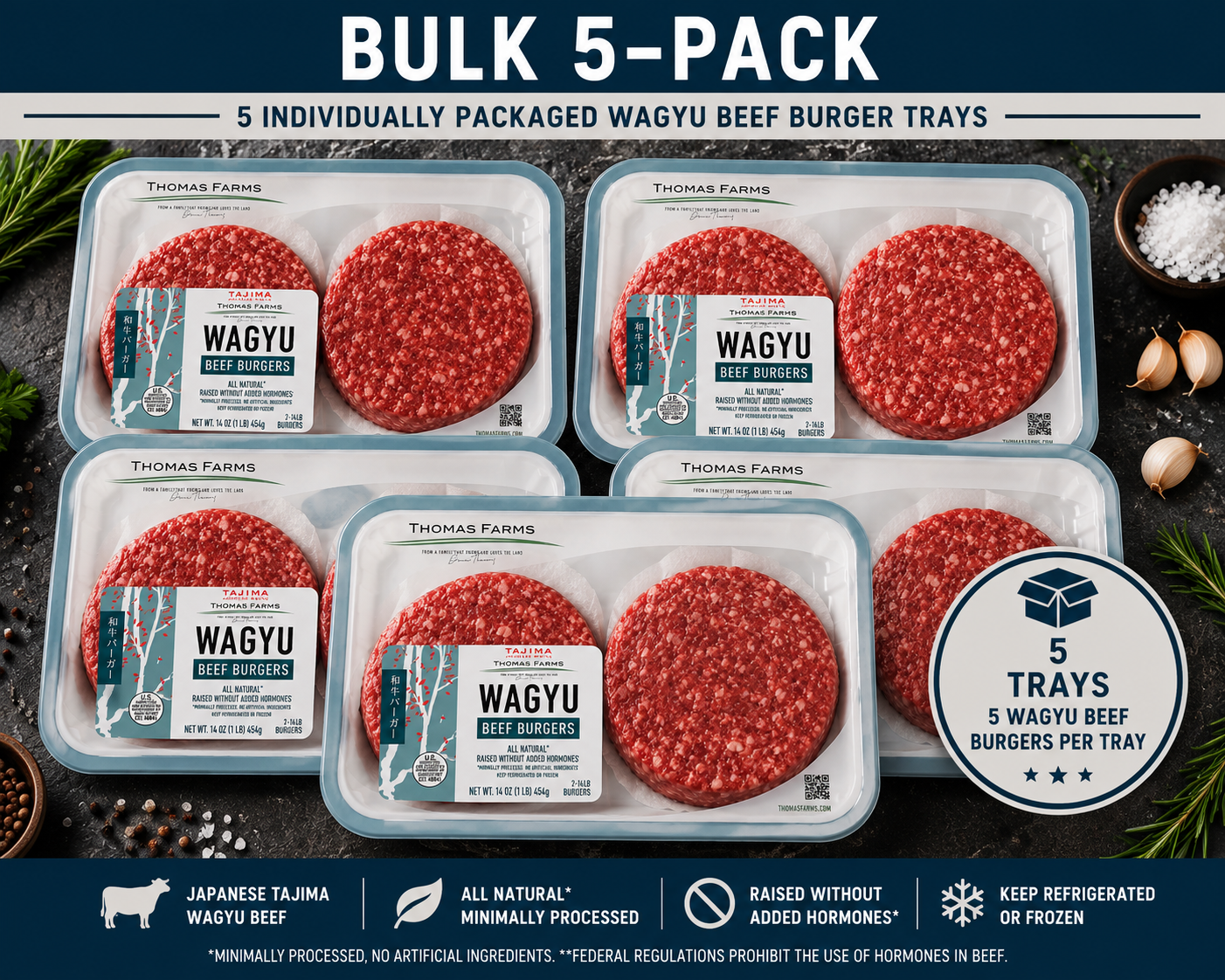 Zabiha Halal 4-4oz Wagyu Beef Patties 5 lbs Bulk - $12.50/lb REG $14.99/lb