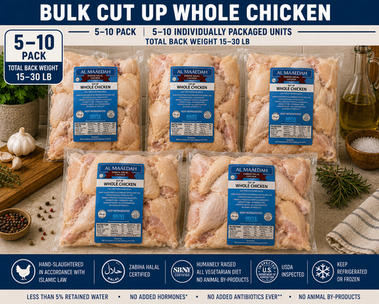 Zabiha Halal 16 Piece Skinless Cut-Up Chicken (Antibiotic Free, Air-Chilled) Bulk