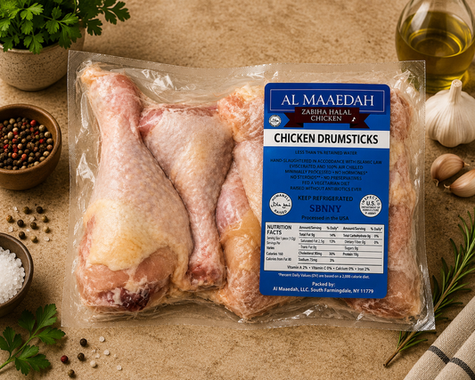 Zabiha Halal Skin-On Chicken Drumsticks (Antibiotic Free, Air-Chilled) 1 lb Retail Pack