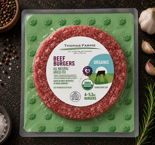 Organic Zabiha Halal Grass-Fed Ground Beef Burger 4-4oz Patties Retail Pack