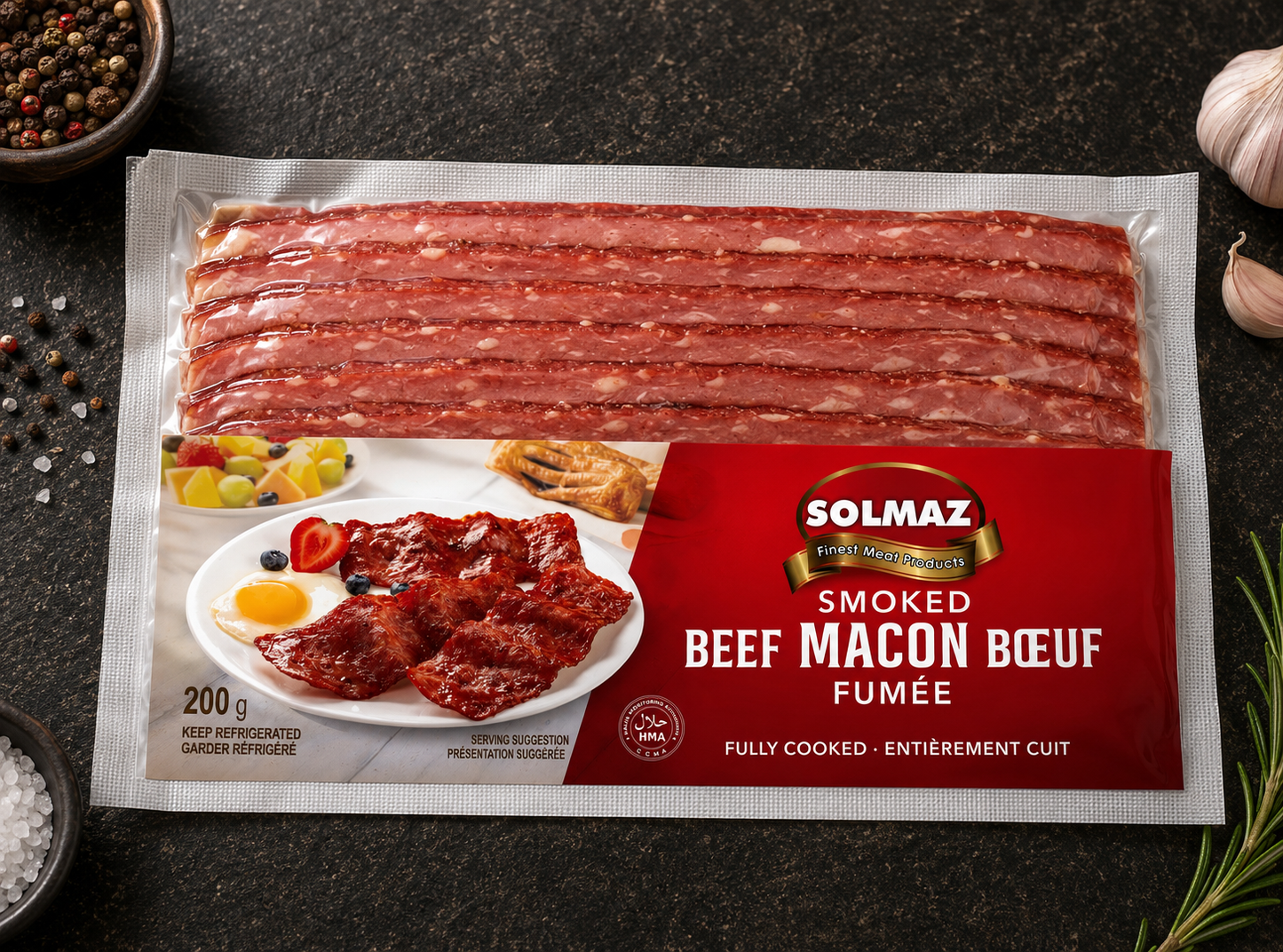 Zabiha Halal Hand-Cut Sliced Smoked Beef Macon- 8oz Retail Pack