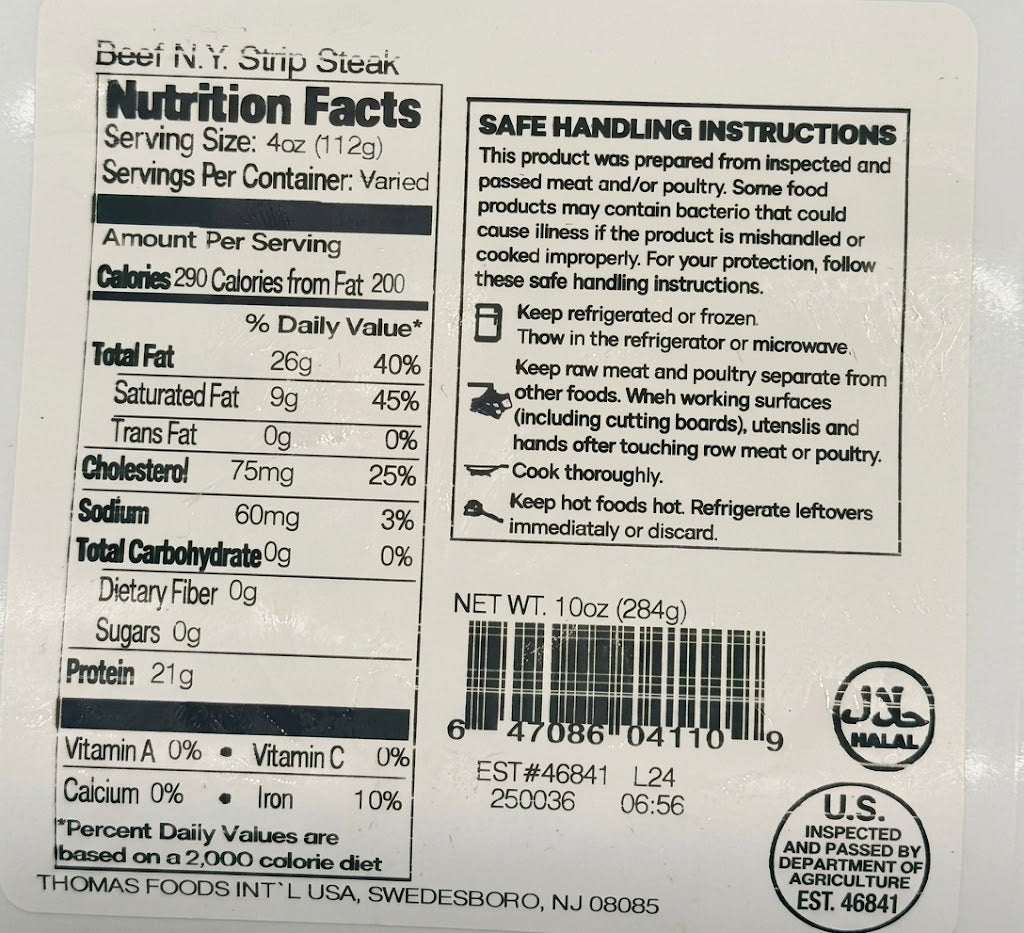 Zabiha Halal Grass-Fed Ny Strip Steak 10oz Retail - 8 Pack