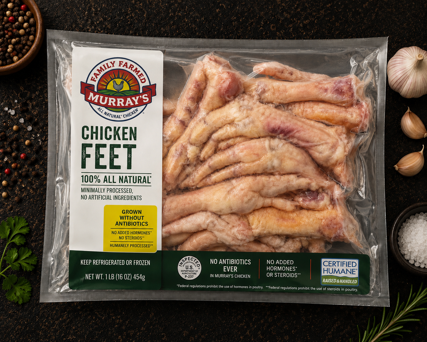 Zabiha Halal Chicken Feet (Antibiotic Free, Air-Chilled) 1 lb Retail Pack
