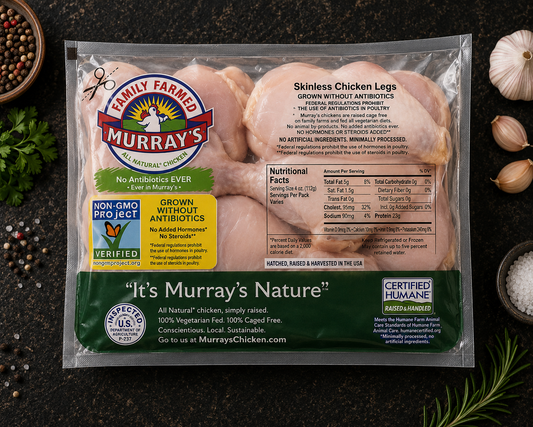 Non-GMO Zabiha Halal Skinless Chicken Legs (Antibiotic Free, Air-Chilled) 1 lb Retail Pack