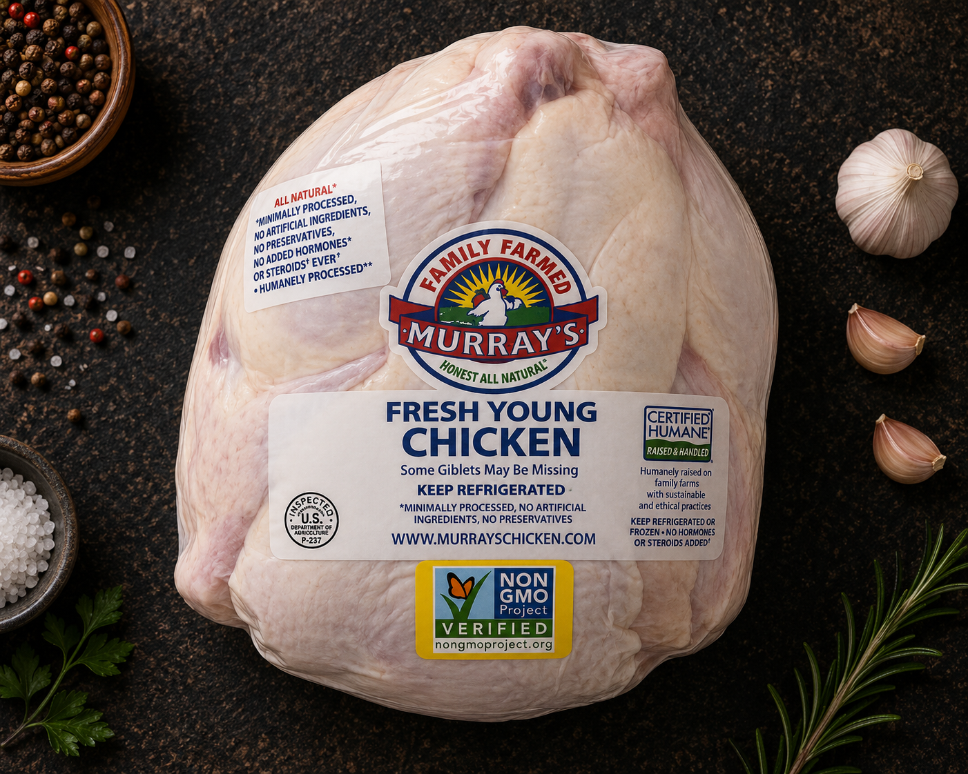 Non-GMO Zabiha Halal Whole Chicken (Antibiotic Free, Air-Chilled) Retail Pack