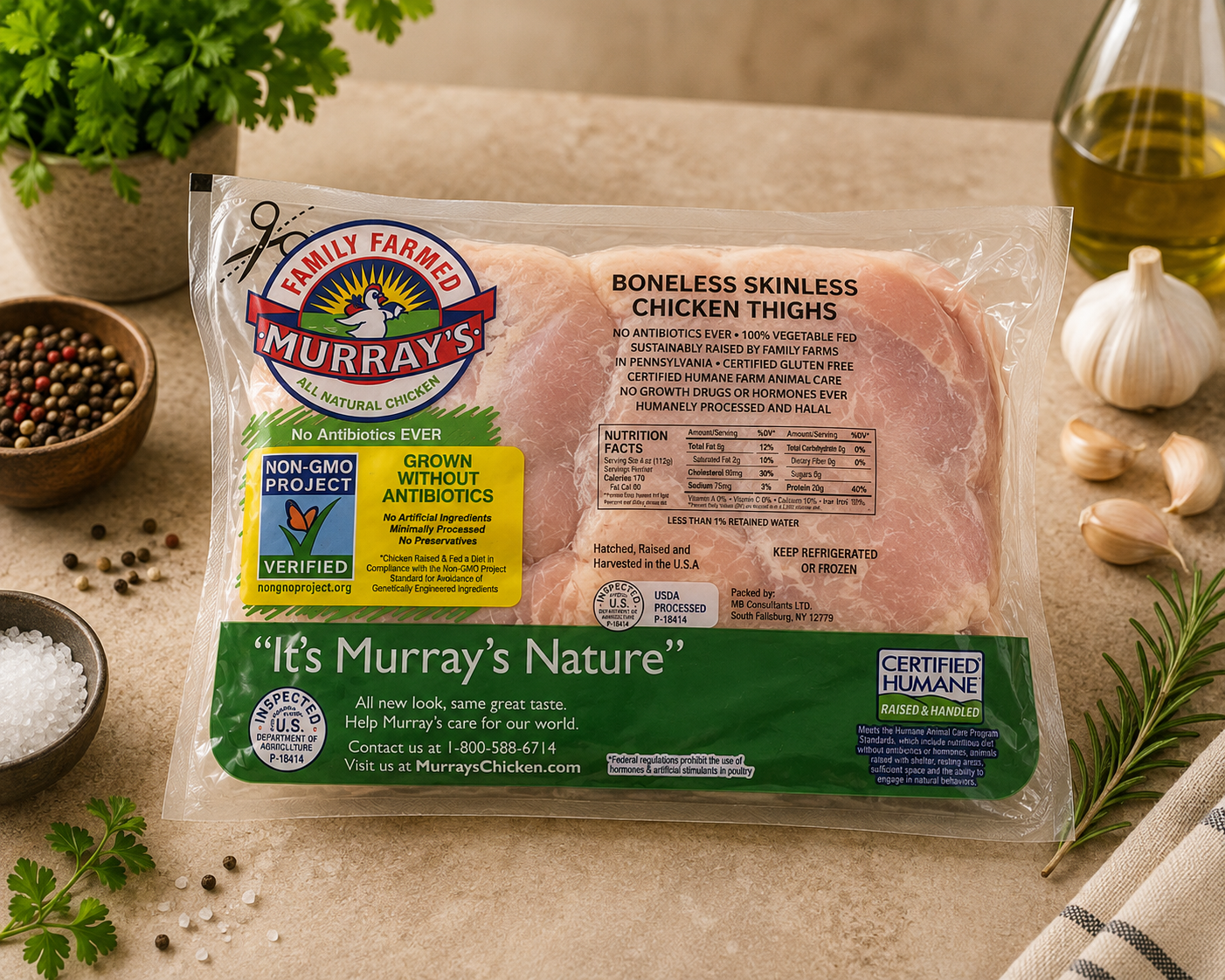 Non-GMO Zabiha Halal Boneless Skinless Chicken thighs (Antibiotic Free, Air-Chilled) 1 lb Retail Pack