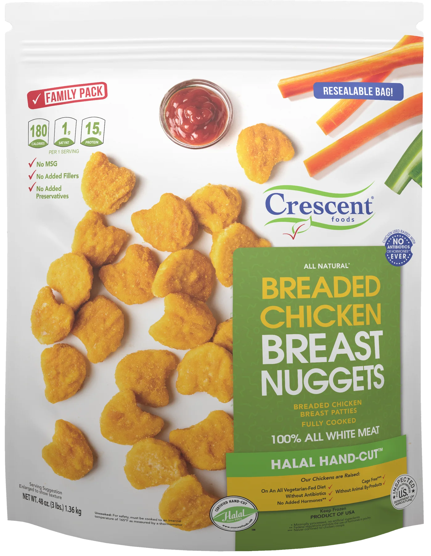 Crescent Foods Chicken Breast Nuggets, Fully Cooked | 3 lb Bag