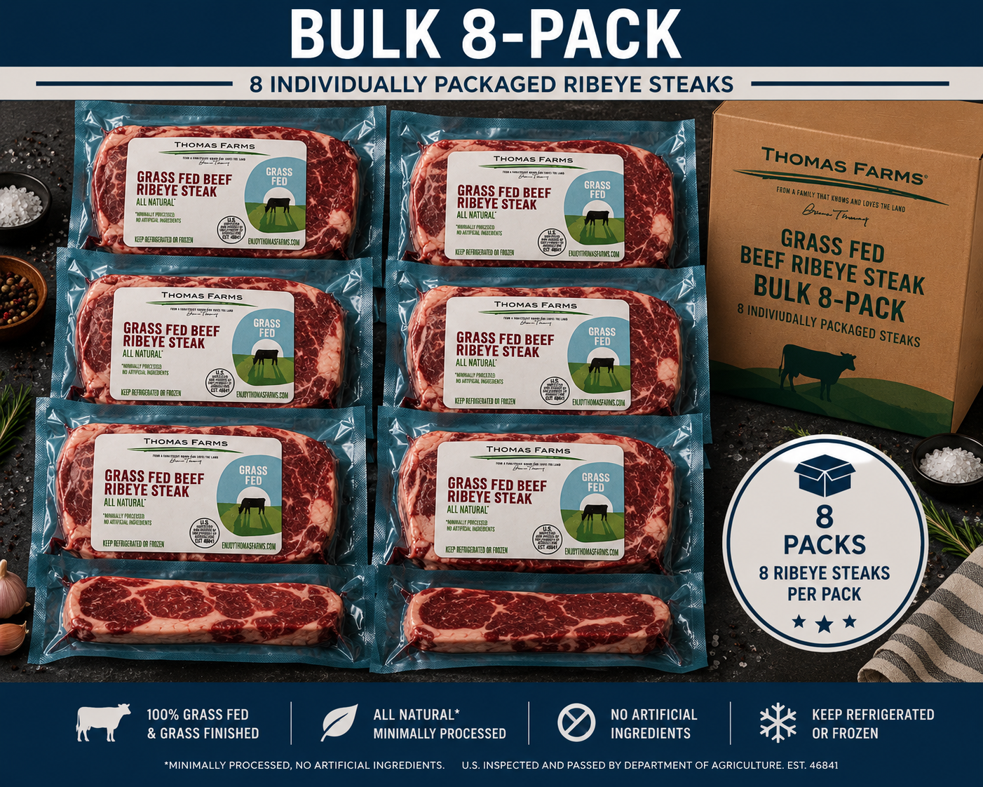 Zabiha Halal Grass-Fed Ribeye Steak 10oz Retail - 8 pack - $24.00/lb REG $25.60/lb