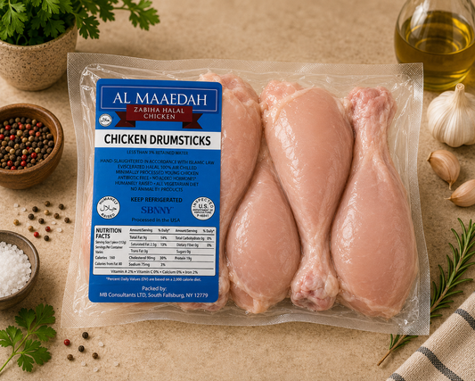 Zabiha Halal Skinless Chicken Drumsticks (Antibiotic Free, Air-Chilled) 1 lb Retail Pack