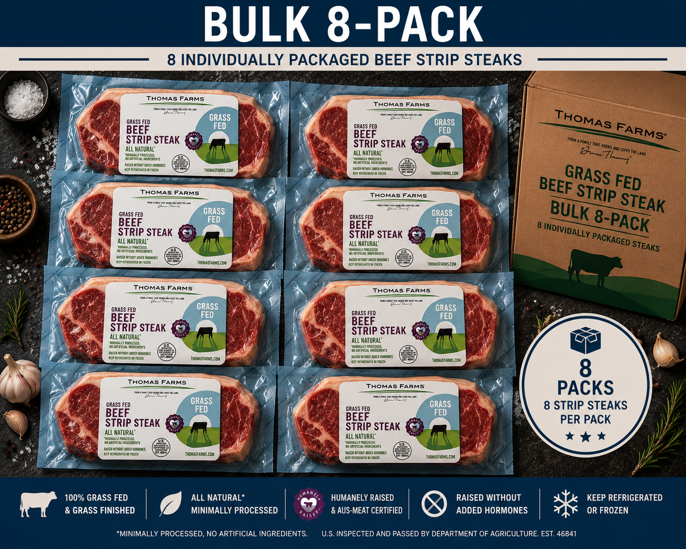 Zabiha Halal Grass-Fed Ny Strip Steak 10oz Retail - 8 Pack - $17.80/lb REG $19.99/lb