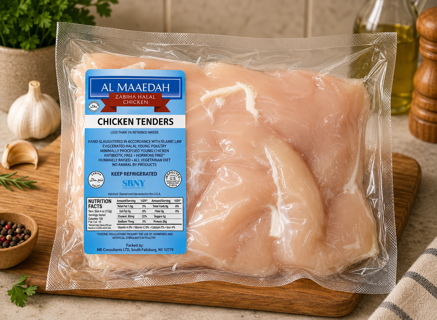 Zabiha Halal Chicken Tenders (Antibiotic Free, Air-Chilled) 1 lb Retail Pack