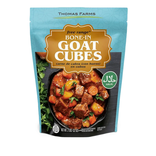 Zabiha Halal Free-Range BONE-IN Goat Cubes 32oz Retail Bag