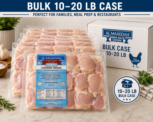 Zabiha Halal Boneless Skinless Chicken Thighs (Antibiotic Free, Air-Chilled) Bulk