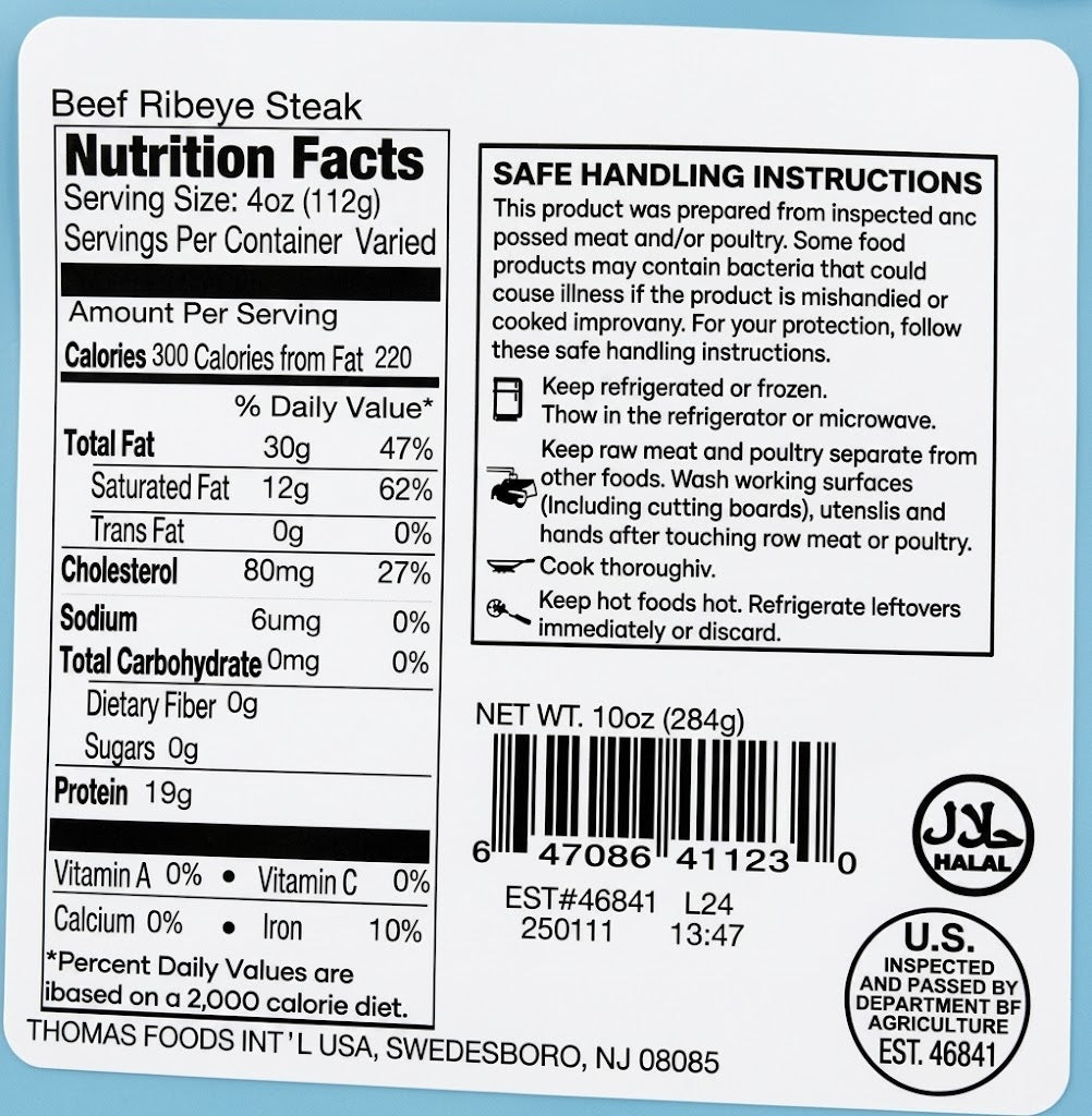 Zabiha Halal Grass-Fed Ribeye Steak 10oz Retail - 8 pack