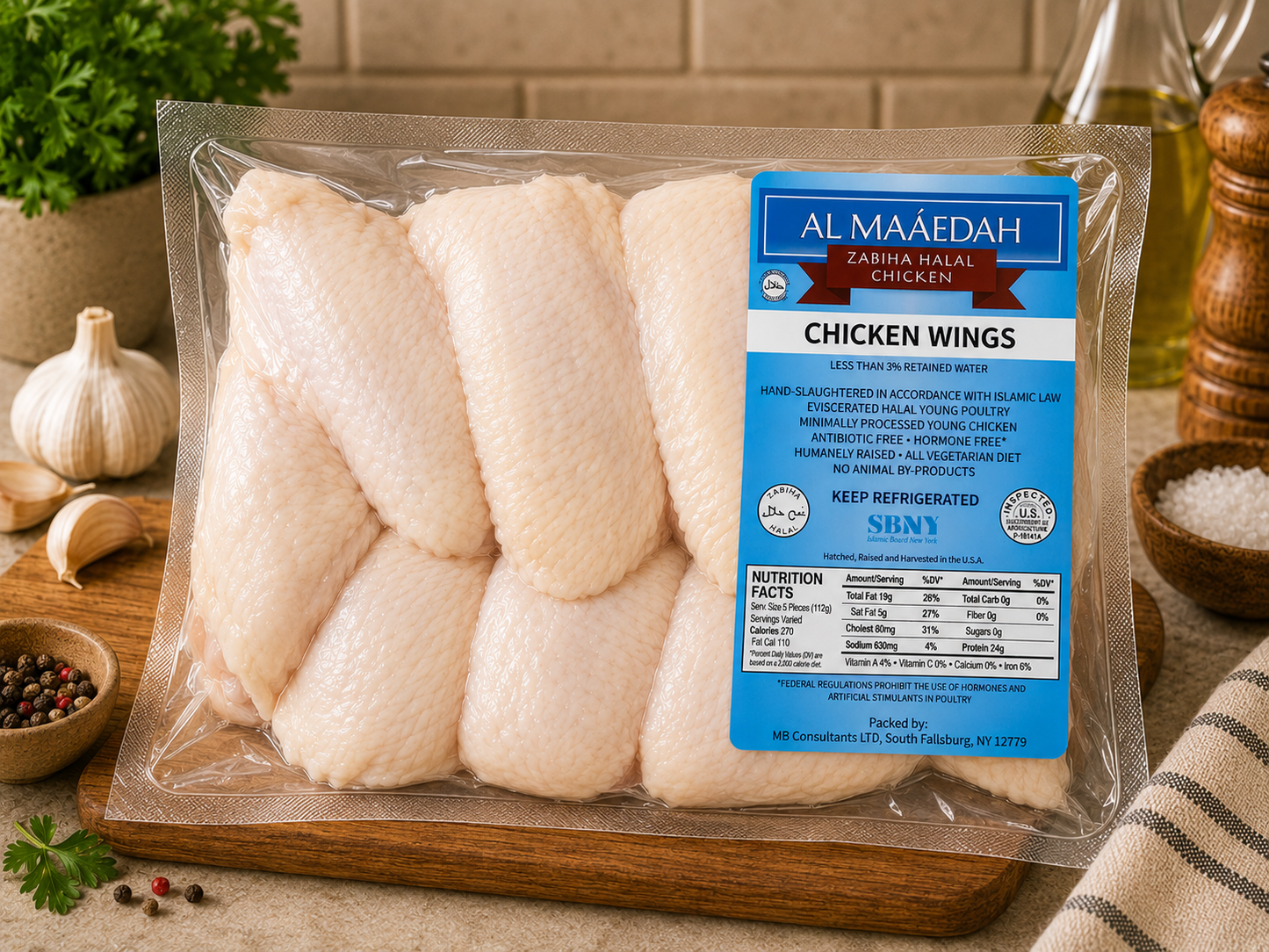 Zabiha Halal Chicken Wings (Antibiotic Free, Air-Chilled) 1 lb Retail Pack